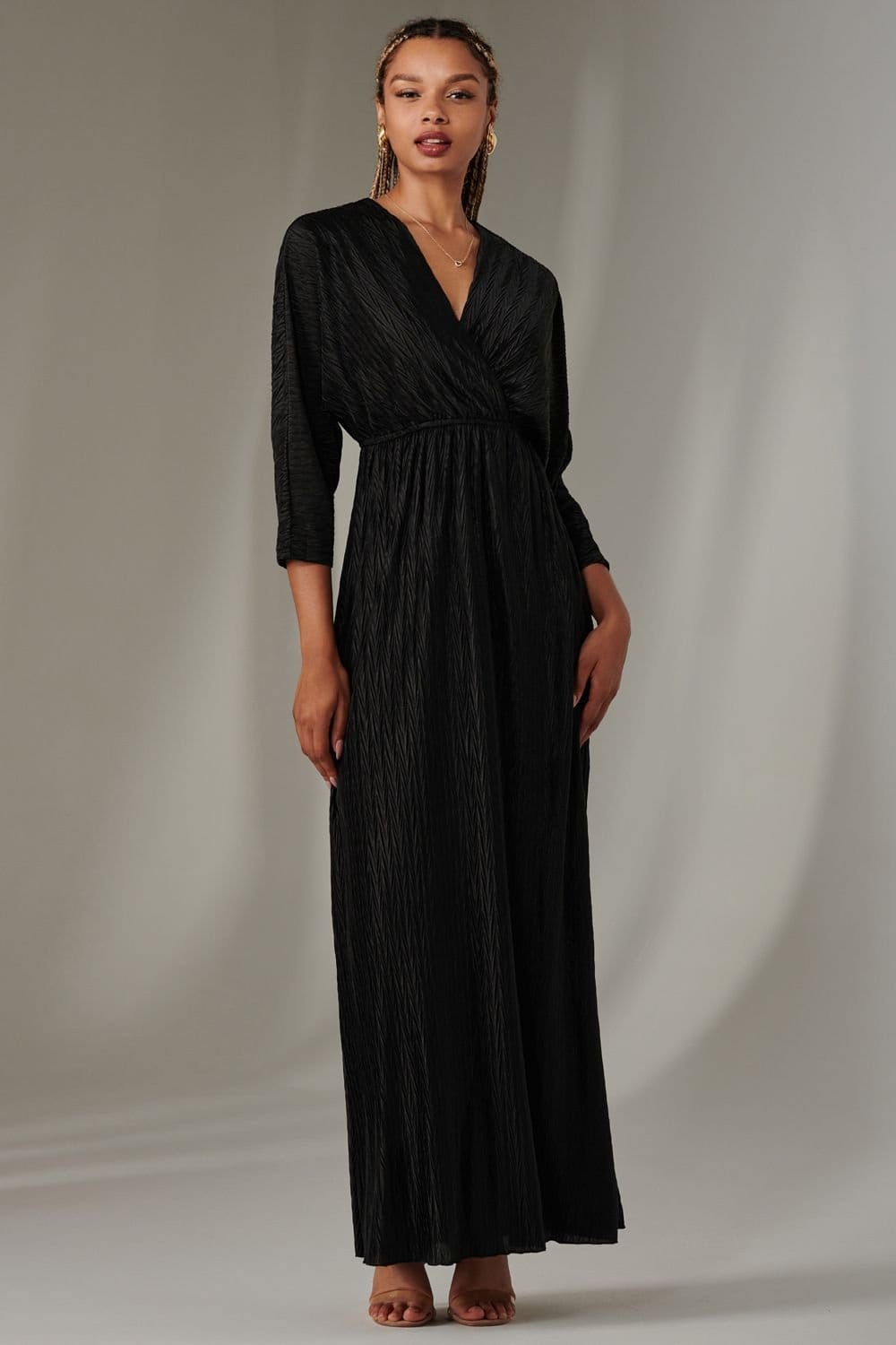 Jolie Moi Jolie Moi Women's Ruffle Hem Chiffon Midi Dress in Black - 4