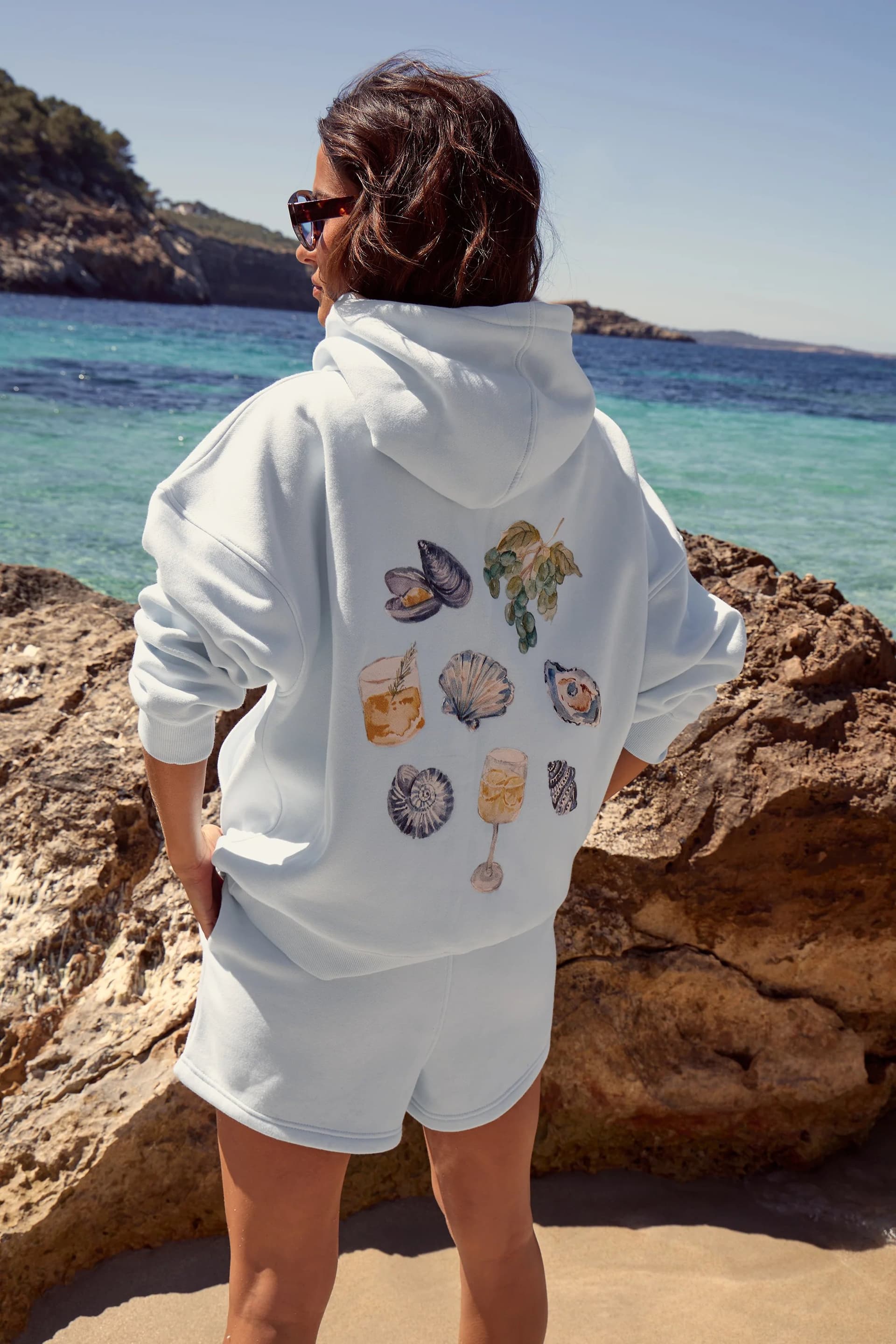 Kaiia Kaiia Starfish Graphic Oversized Hoodie Shell Blue