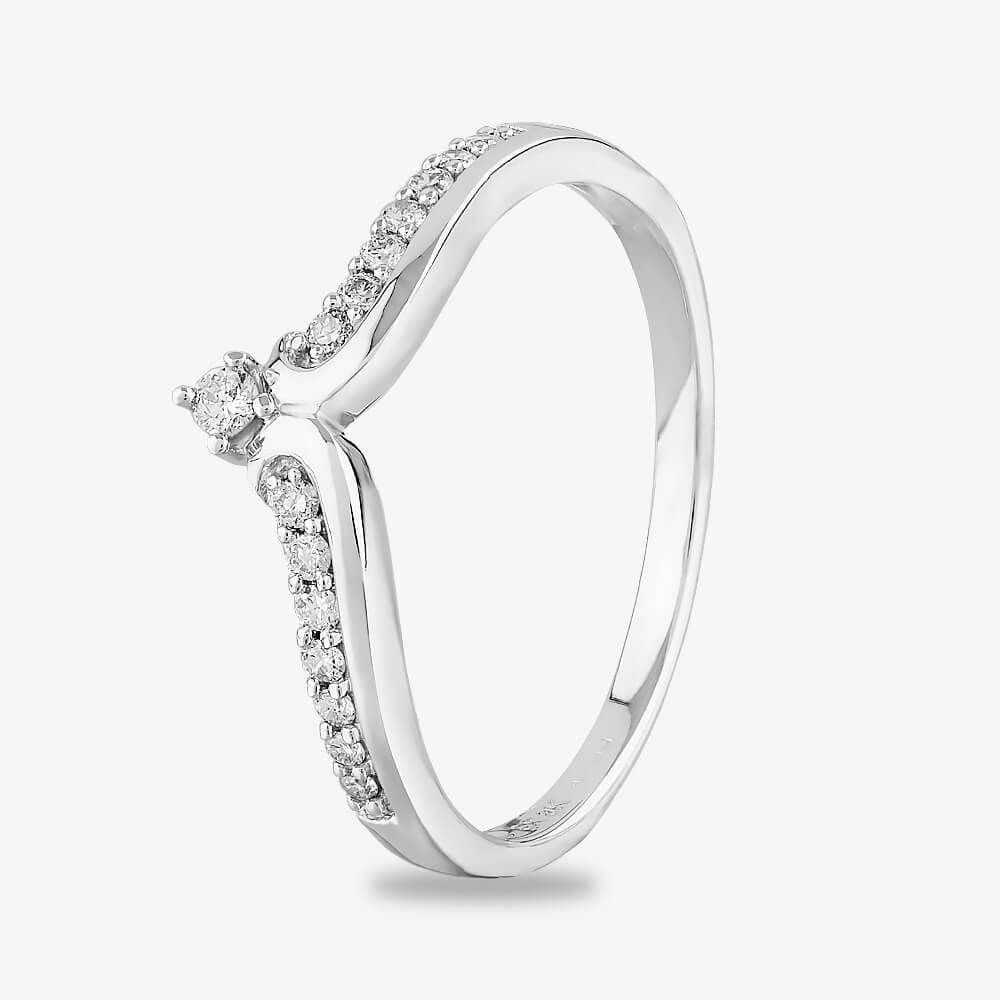 T.H.Baker T.H.Baker Women's 9ct White Gold 0.15ct Diamond Wishbone Ring in Silver