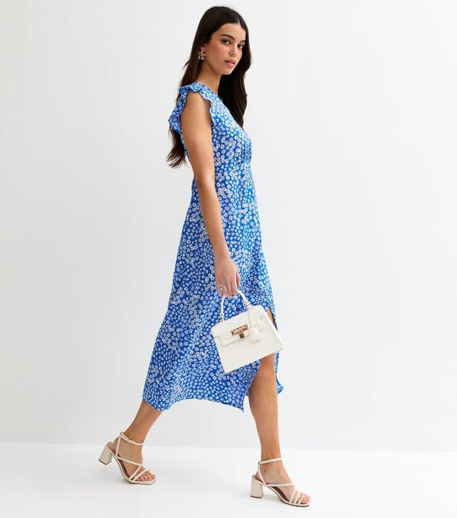 New Look Women's Blue Floral Flutter Sleeve Midi Dress New Look - 2
