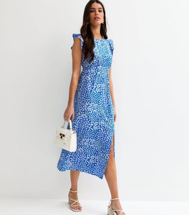 New Look Women's Blue Floral Flutter Sleeve Midi Dress New Look - 3