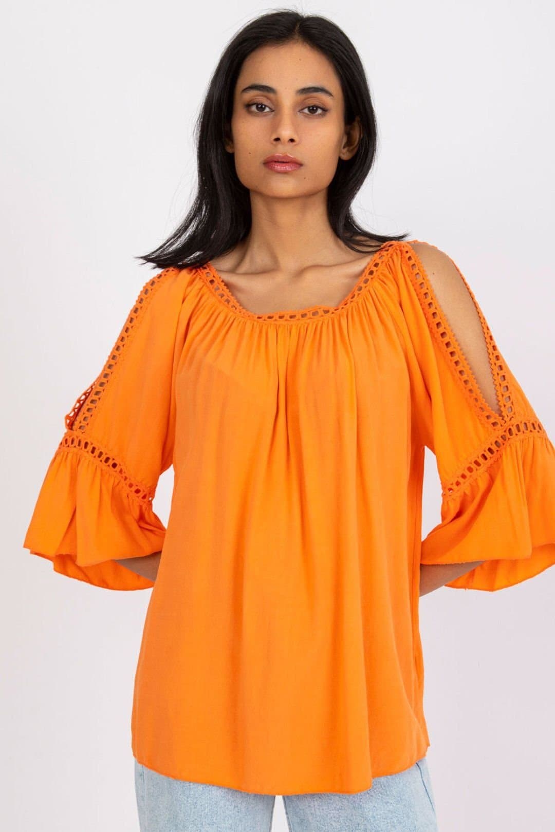 Love Lace Love Lace Orange Loose Fit 3/4 Sleeve Blouse