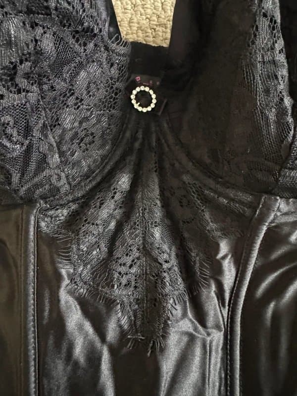 La Senza y2k black satin embroidered rhinestone detailed corset top black corset top