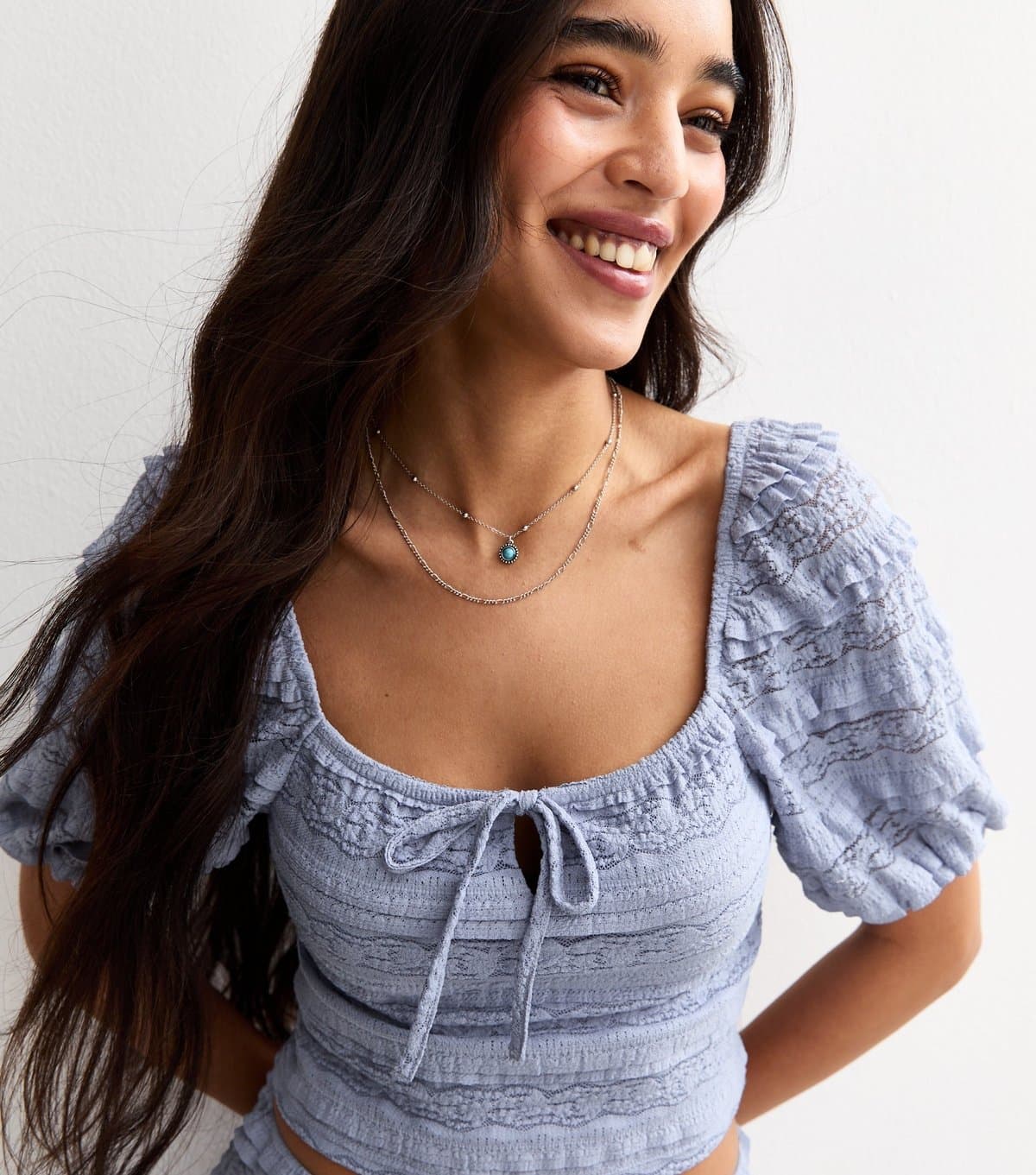 New Look Women's Blue Smocked Puff Sleeve Top New Look