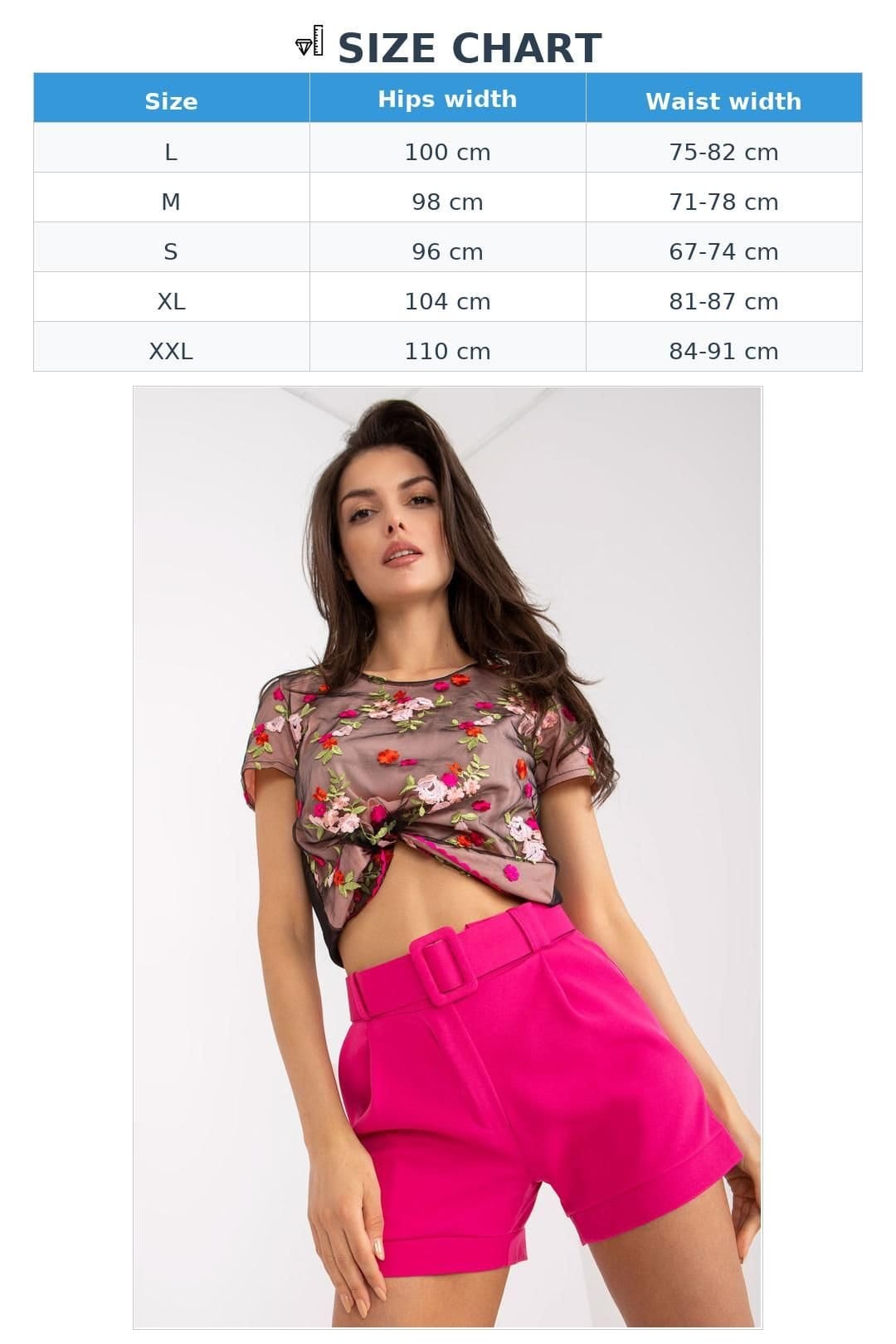 Love Lace Love Lace Women's Elegant Zip Button Shorts with Matching Belt in Pink - 4