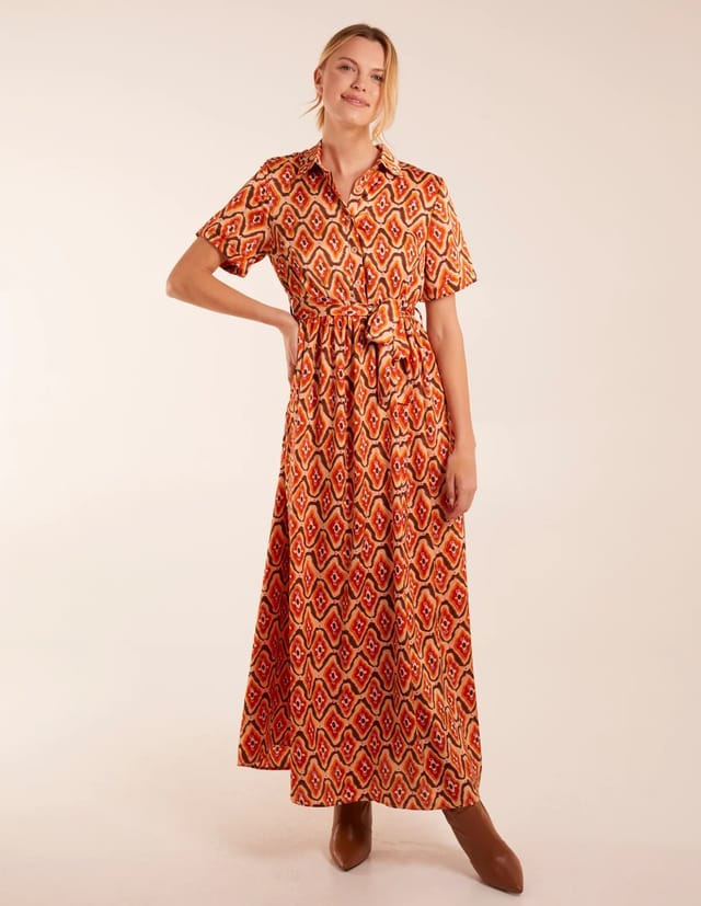 Blue Vanilla Geometric Belted Maxi Shirt Dress - 2