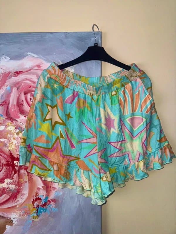 Never Fully Dressed Never Fully Dressed Celestial Print Floaty Ruffle Pyjama Shorts Turquoise