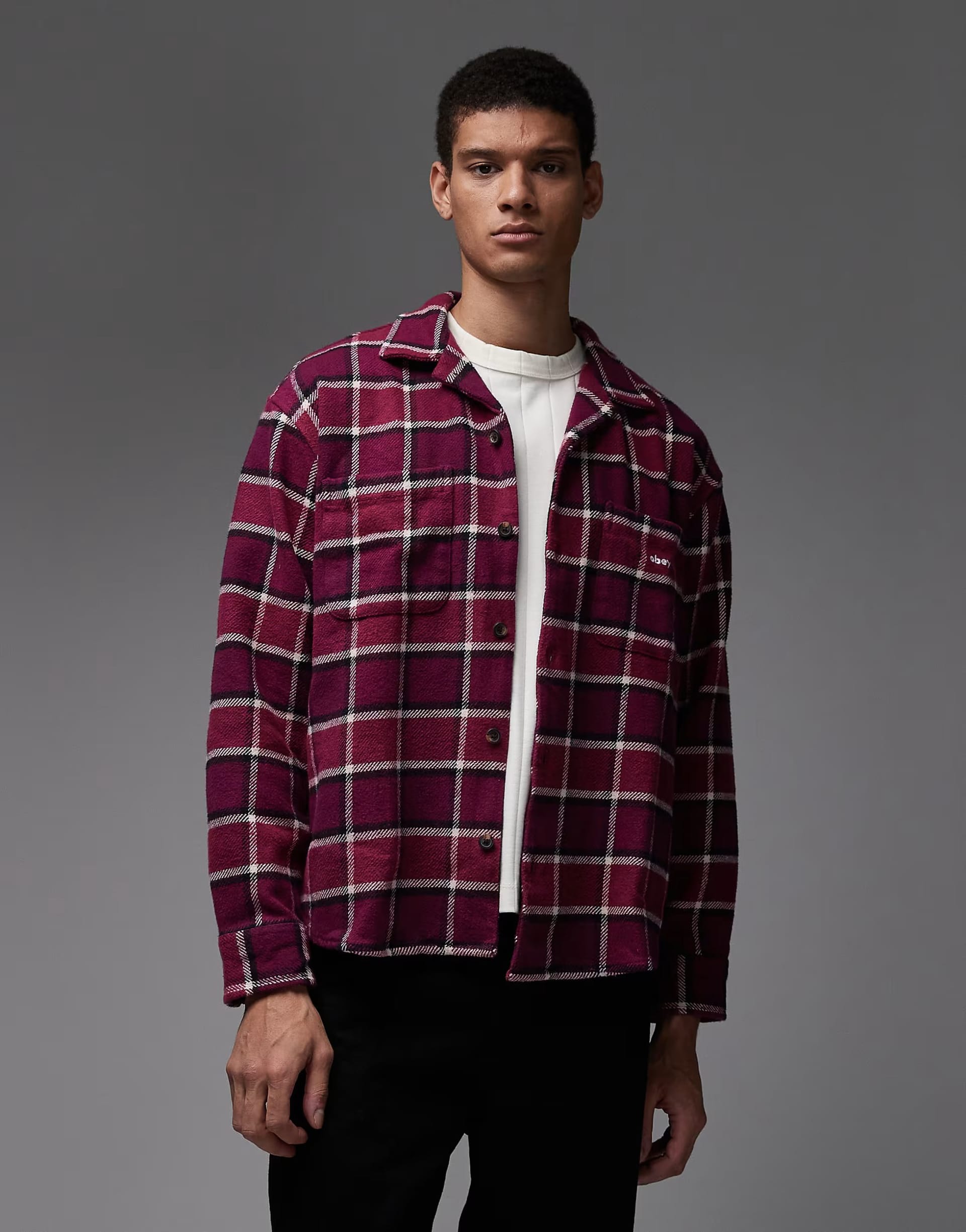 ASOS Obey Harold Red & Purple Flannel Shirt