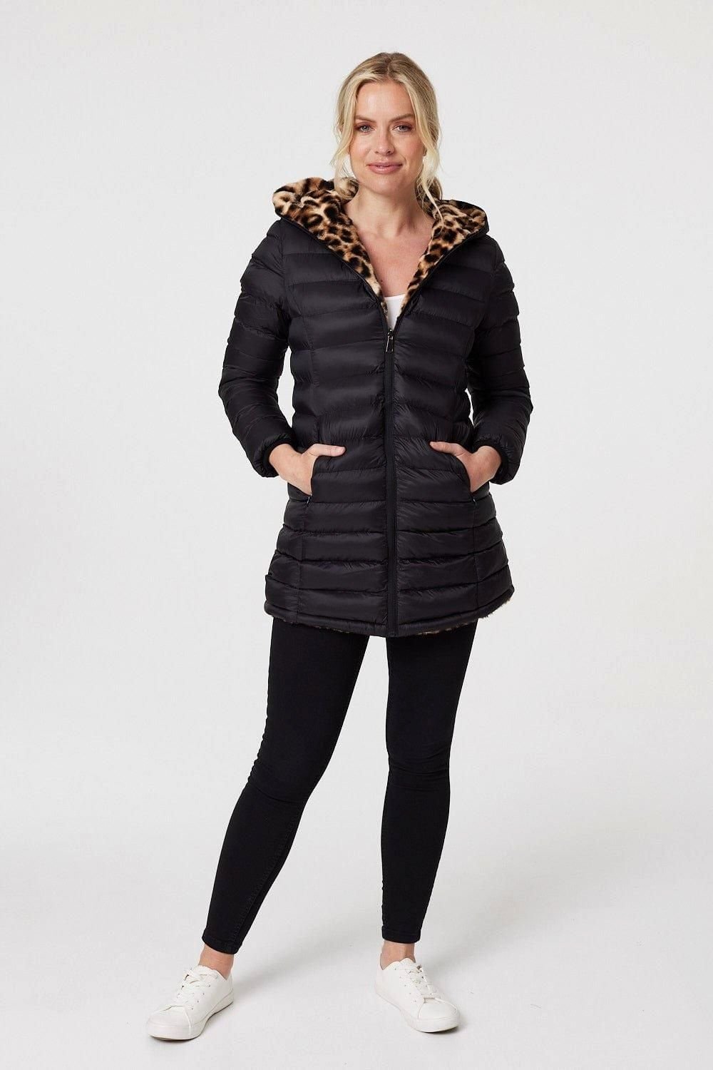 Izabel London Izabel London Women's Reversible Leopard Faux Fur Puffer in Black - 2