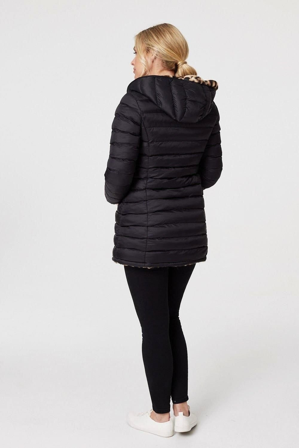 Izabel London Izabel London Women's Reversible Leopard Faux Fur Puffer in Black - 4