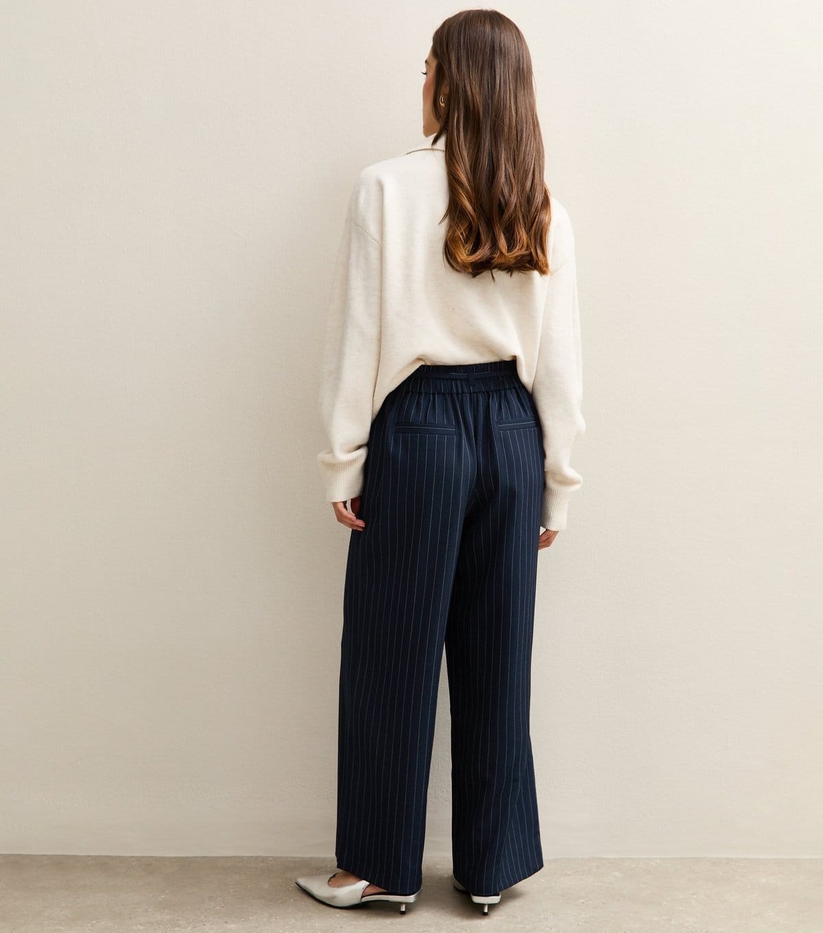 New Look Women's Petite Navy Striped Tie Waist Wide Leg Trouser New Look - 4