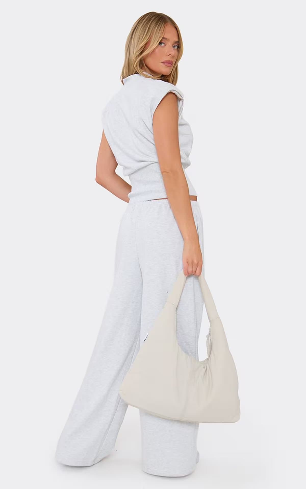 EGO Low Waist Wide Leg Joggers In Light Grey Marl, Women's Size UK 6