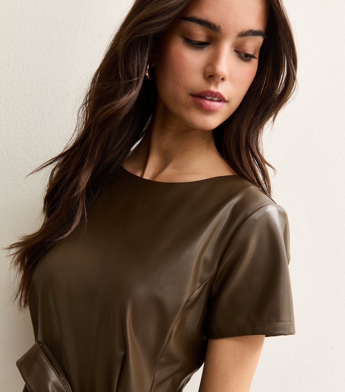 New Look Women's Light Khaki Faux Leather Belted Mini Dress New Look - 2