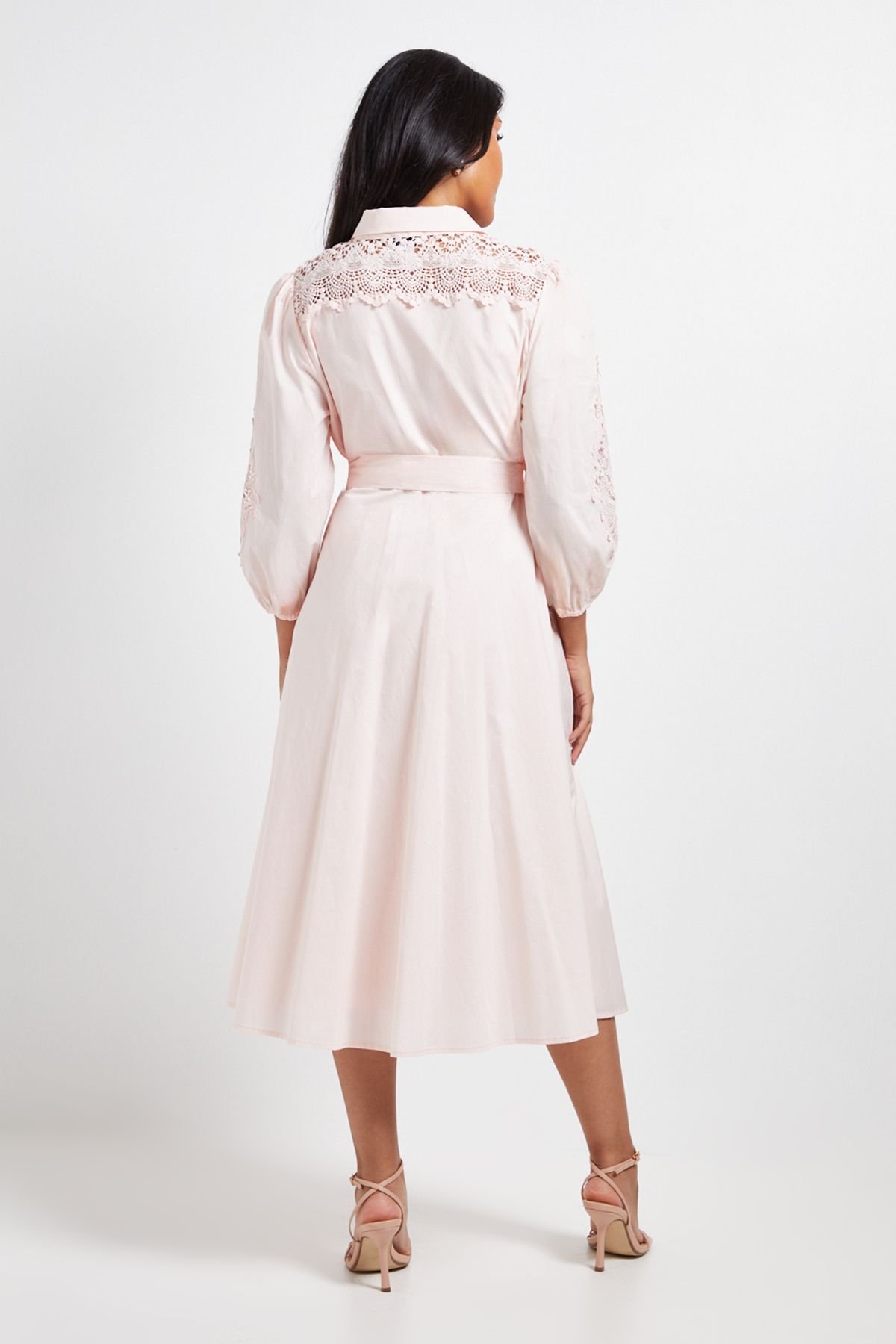 Wallis Wallis Women's Petite Occasion Cotton Cutwork Detail Shirt Dress in Blush - 3