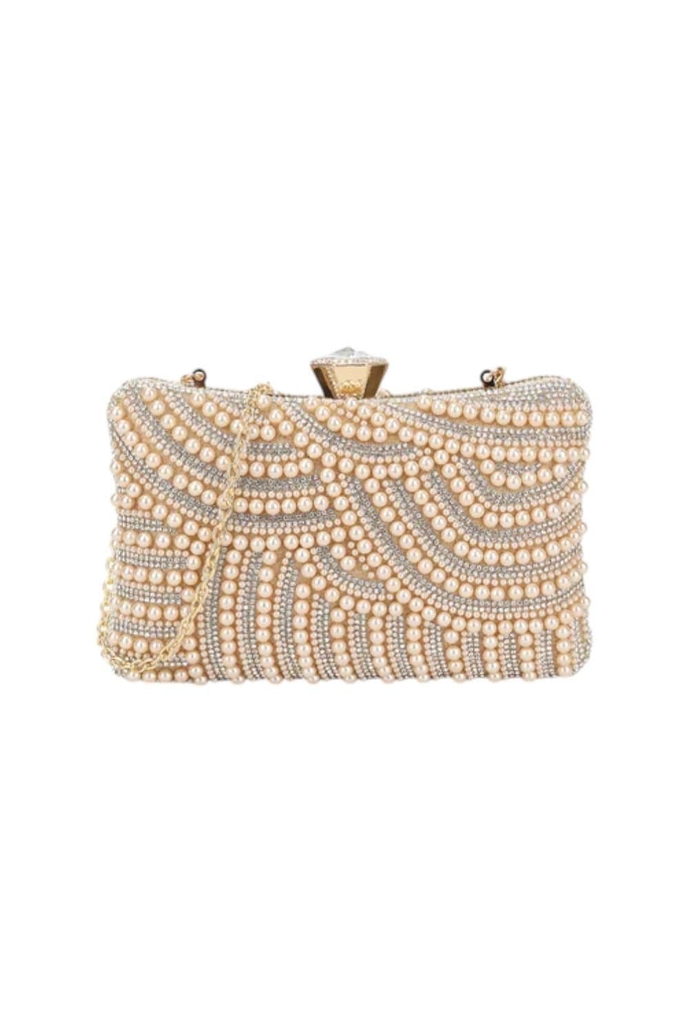 D2C D2C Rose Gold Pearl Embellished Clutch Bag