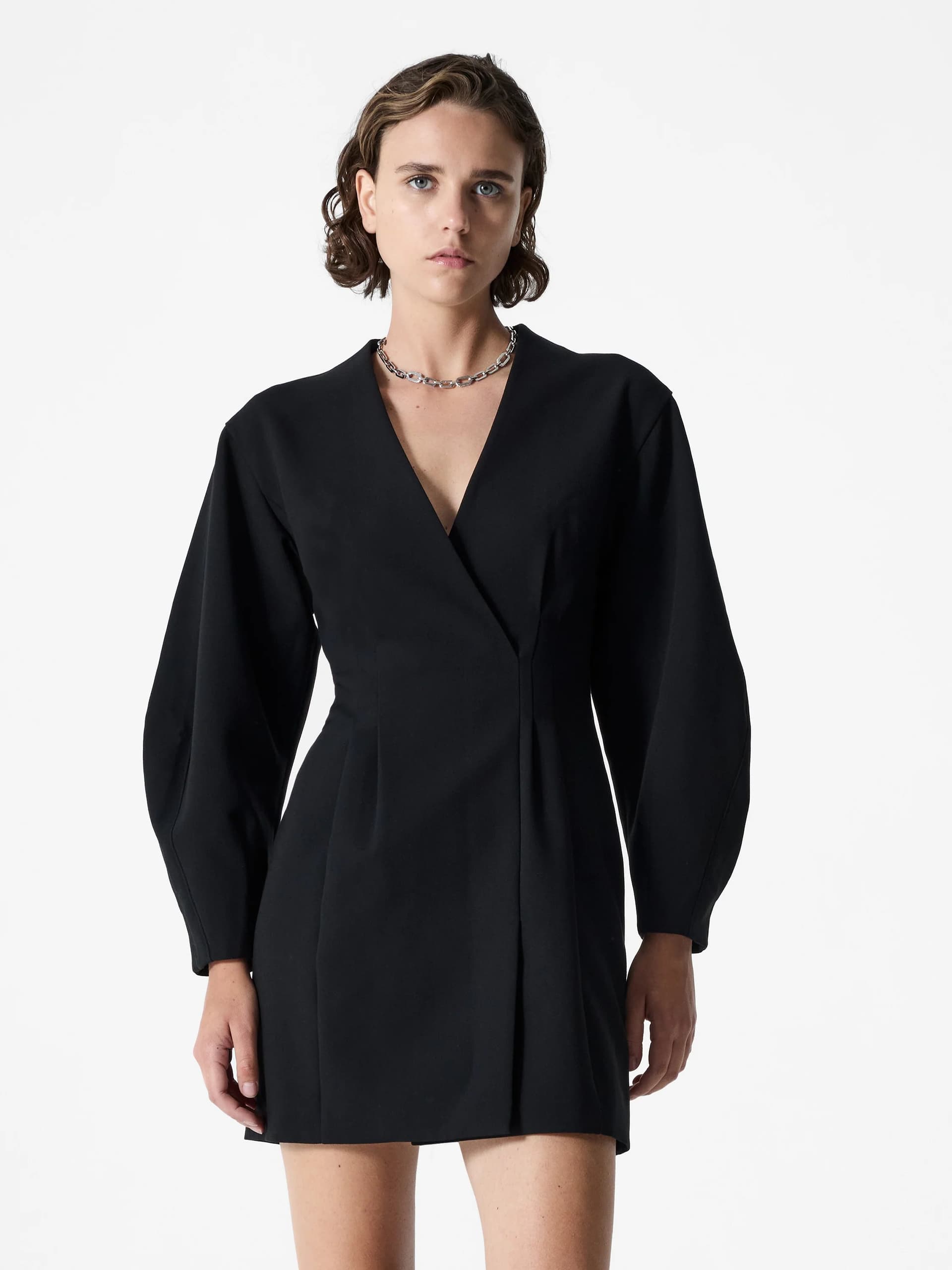 French Connection Azra Twill Banana Sleeve Wrap Dress Black