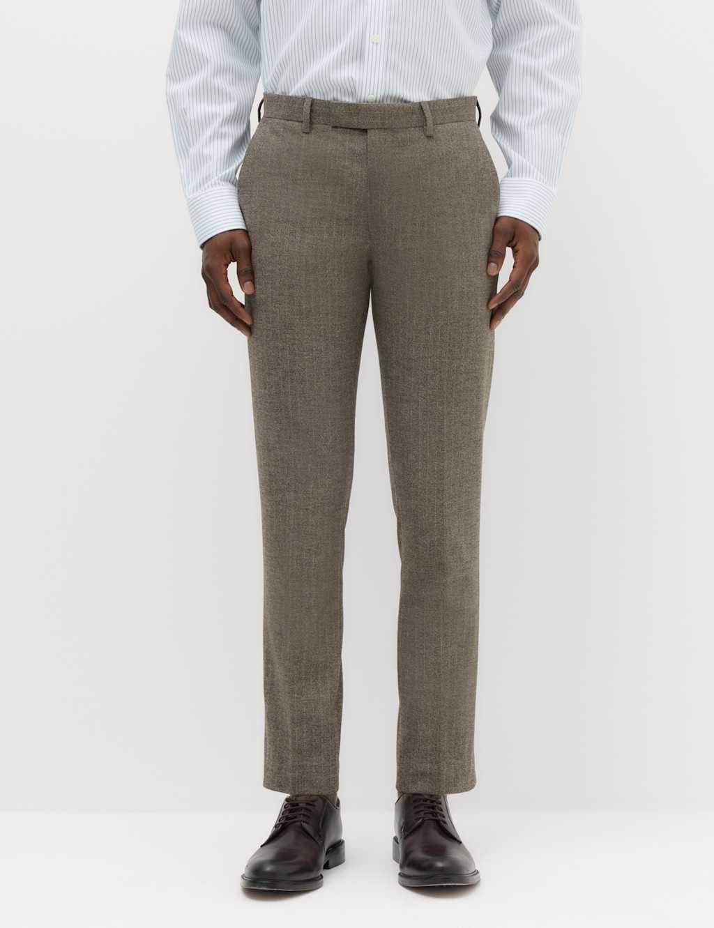 Marks & Spencer M&S Slim Fit Striped Suit Trousers Brown
