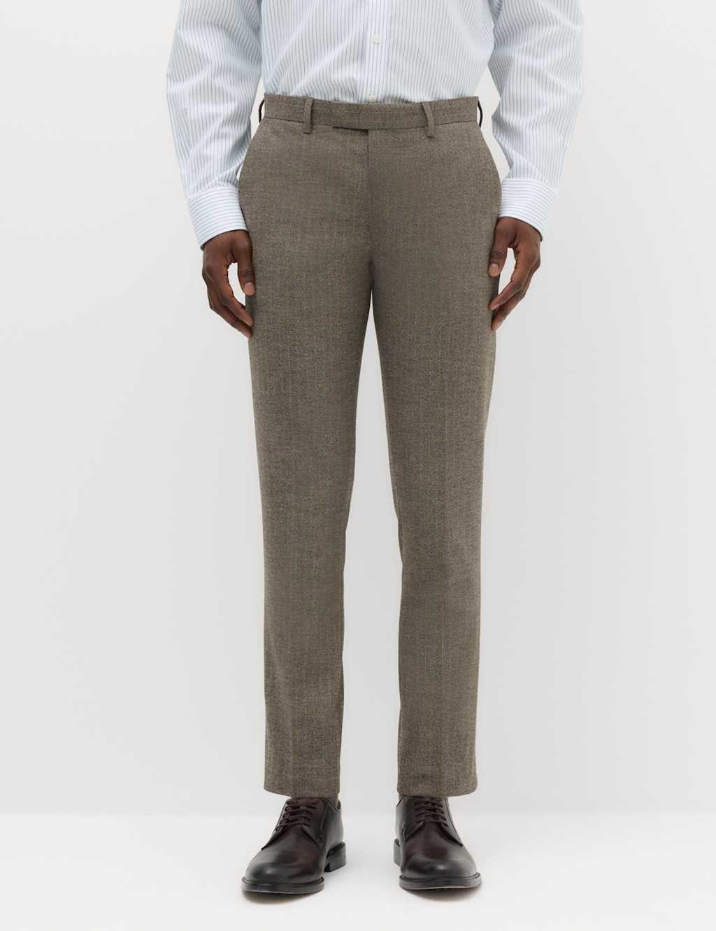 M&S Brown Slim Fit Striped Suit Trousers