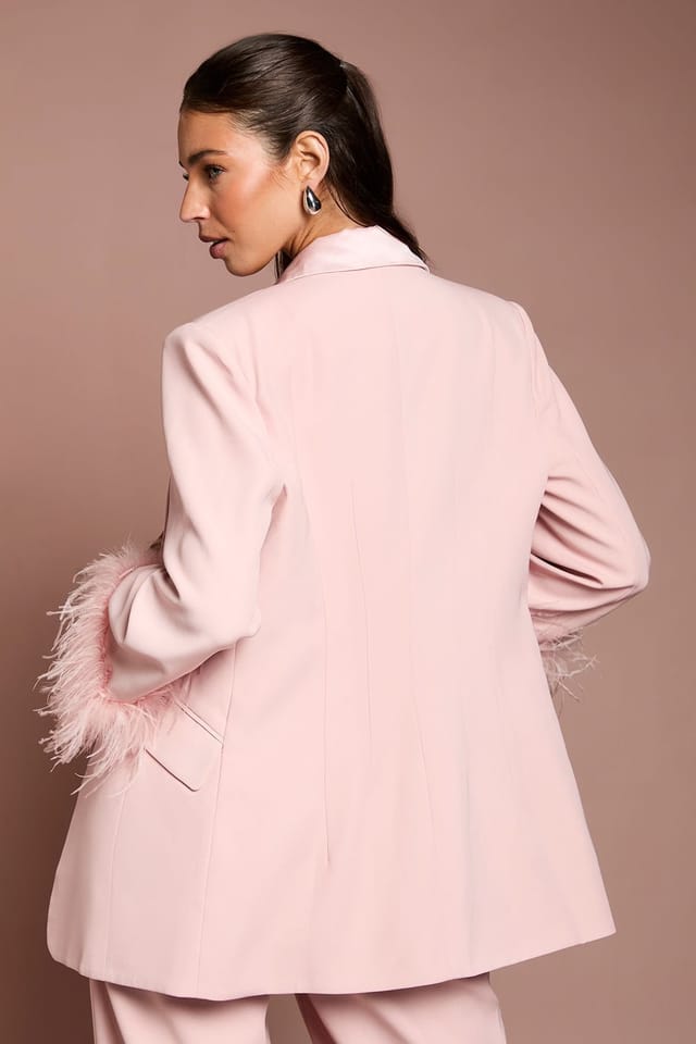 Coast Coast Women's Feather Trim Single Breasted Tux Style Blazer in Blush - 3