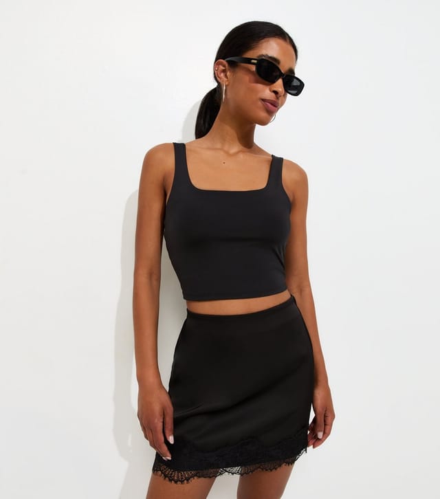 New Look Women's Black Jersey Cropped Square Neck Vest Top New Look - 2