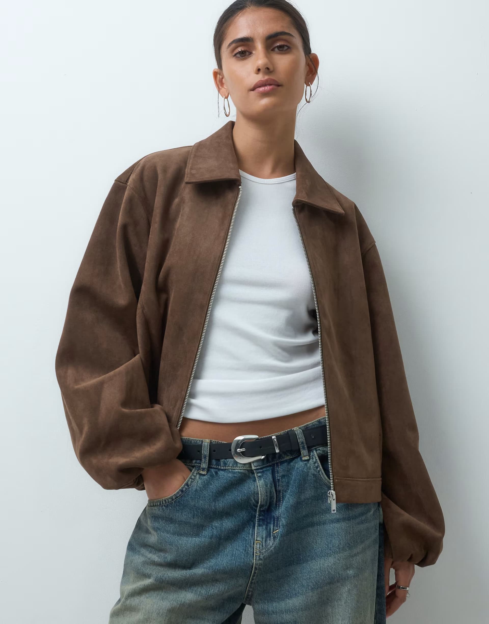 ASOS Object premium suede-look short jacket in carafe brown