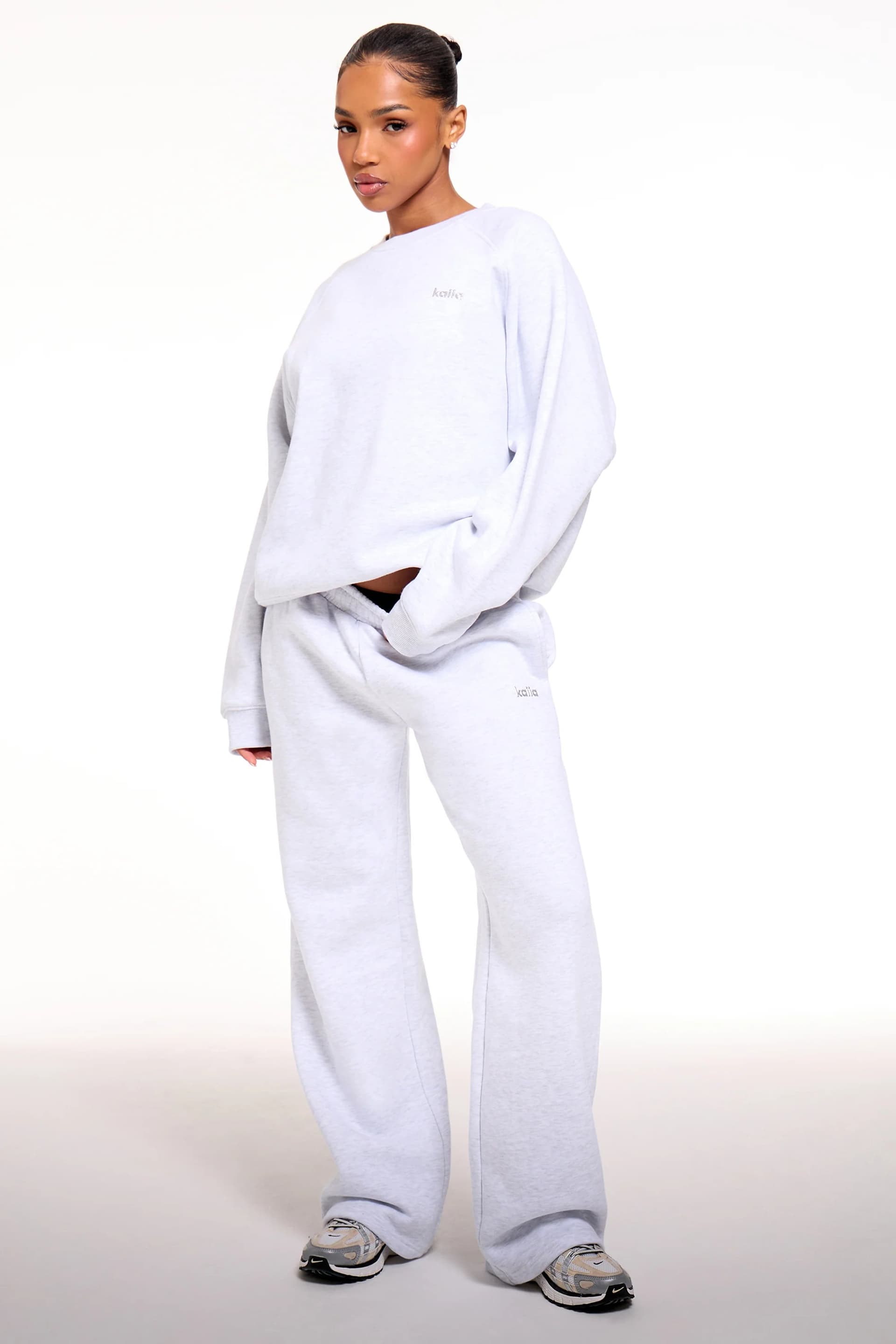 Kaiia Kaiia Chrome Logo Wide Leg Joggers Grey Melange