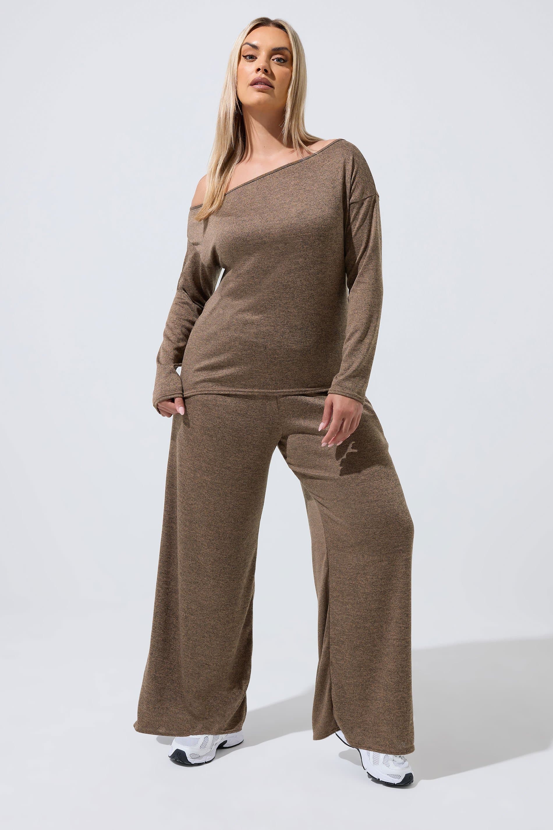 Limited Collection Plus Size Natural Brown Wide Leg Trousers
