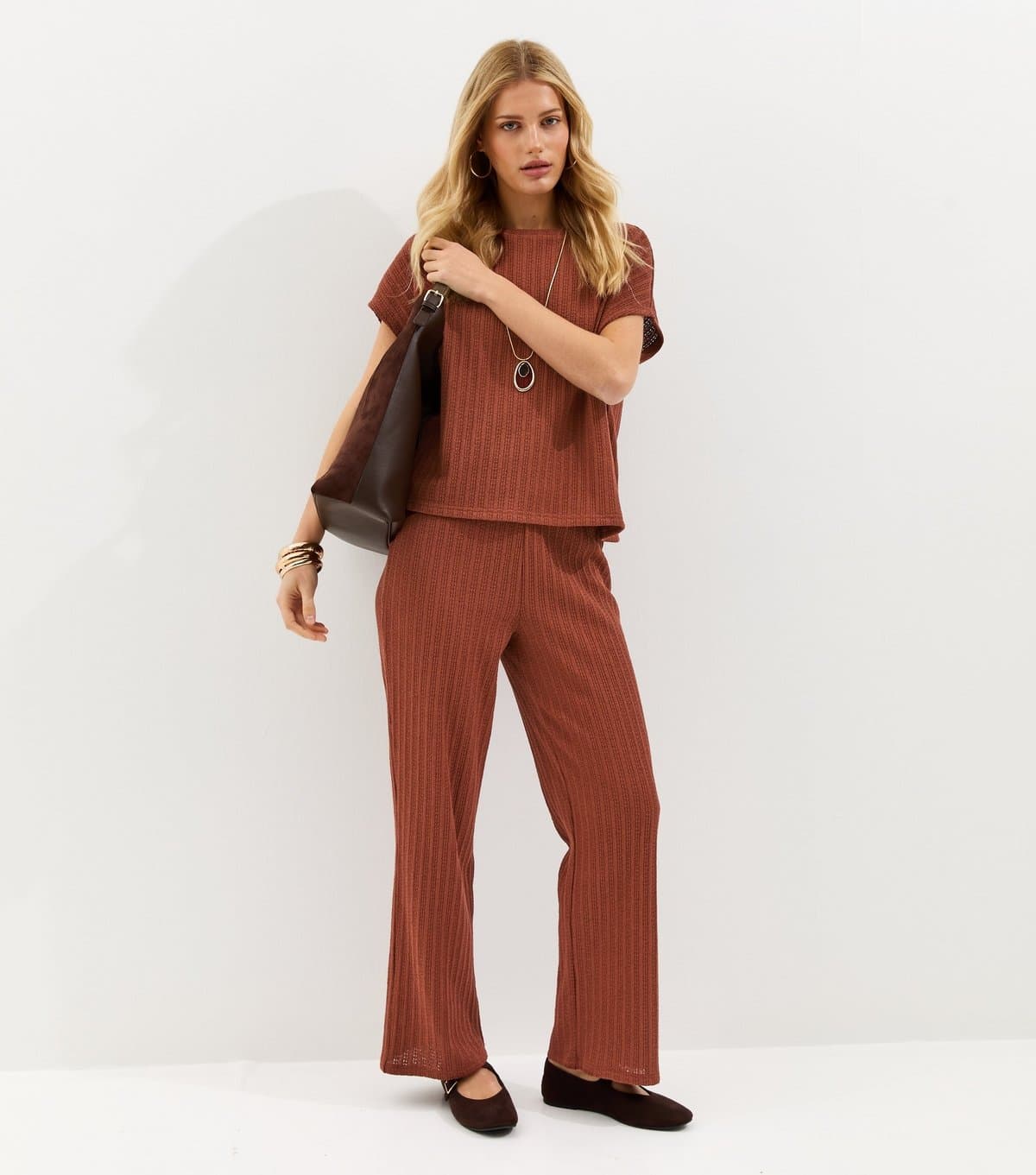 New Look Women's Dark Red Textured Soft Touch Trousers New Look