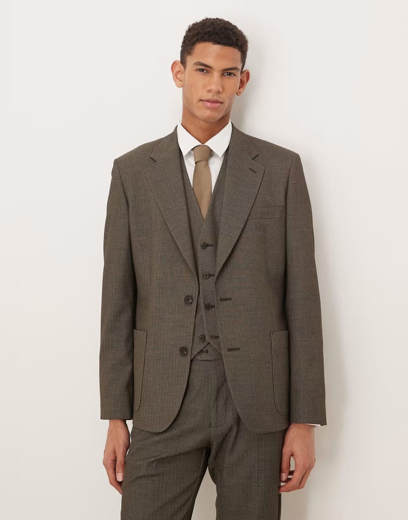 ASOS ASOS DESIGN skinny suit jacket in dark green wool look herringbone - 1