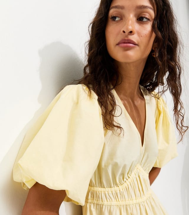 New Look Women's Light Yellow Cotton Puff Sleeve Midi Dress New Look - 2