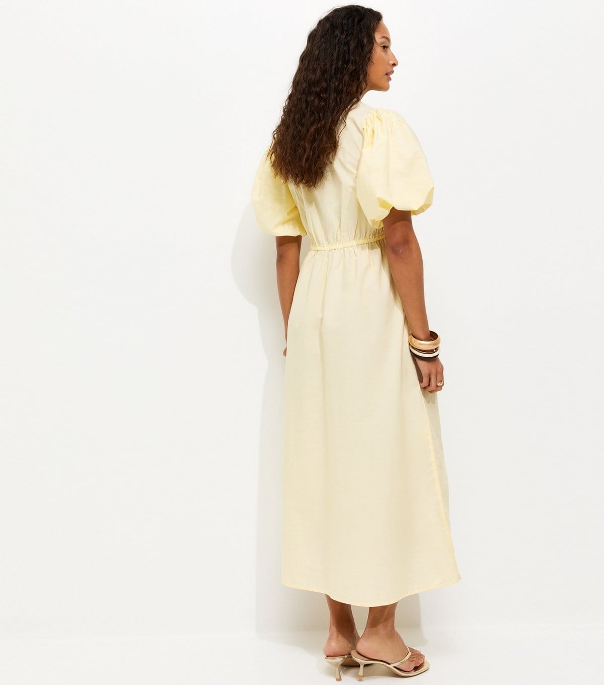 New Look Women's Light Yellow Cotton Puff Sleeve Midi Dress New Look - 4