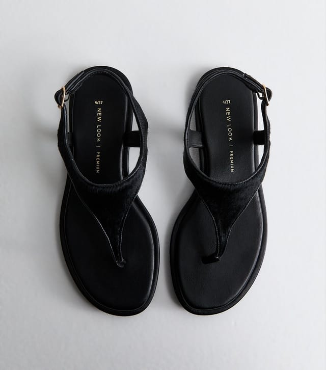 New Look Women's Premium Real Leather Black Toe Post Sandals New Look - 2