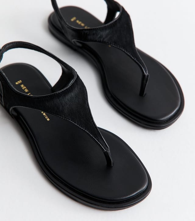 New Look Women's Premium Real Leather Black Toe Post Sandals New Look - 3