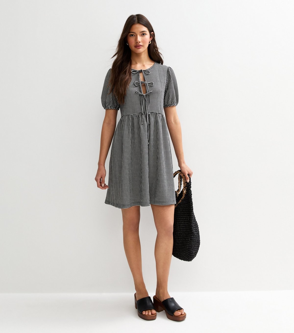 New Look Women's Black Gingham Check Tie Front Mini Dress New Look - 2