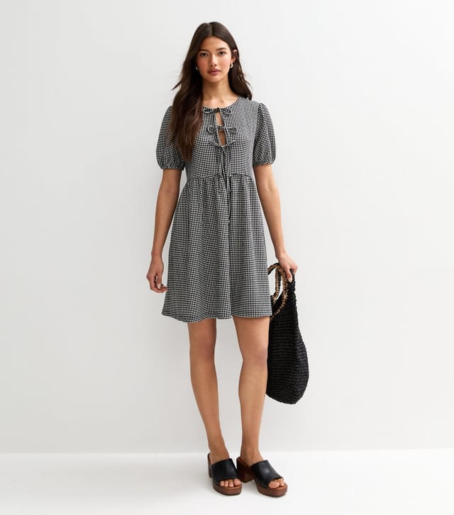 New Look Women's Black Gingham Check Tie Front Mini Dress New Look - 2
