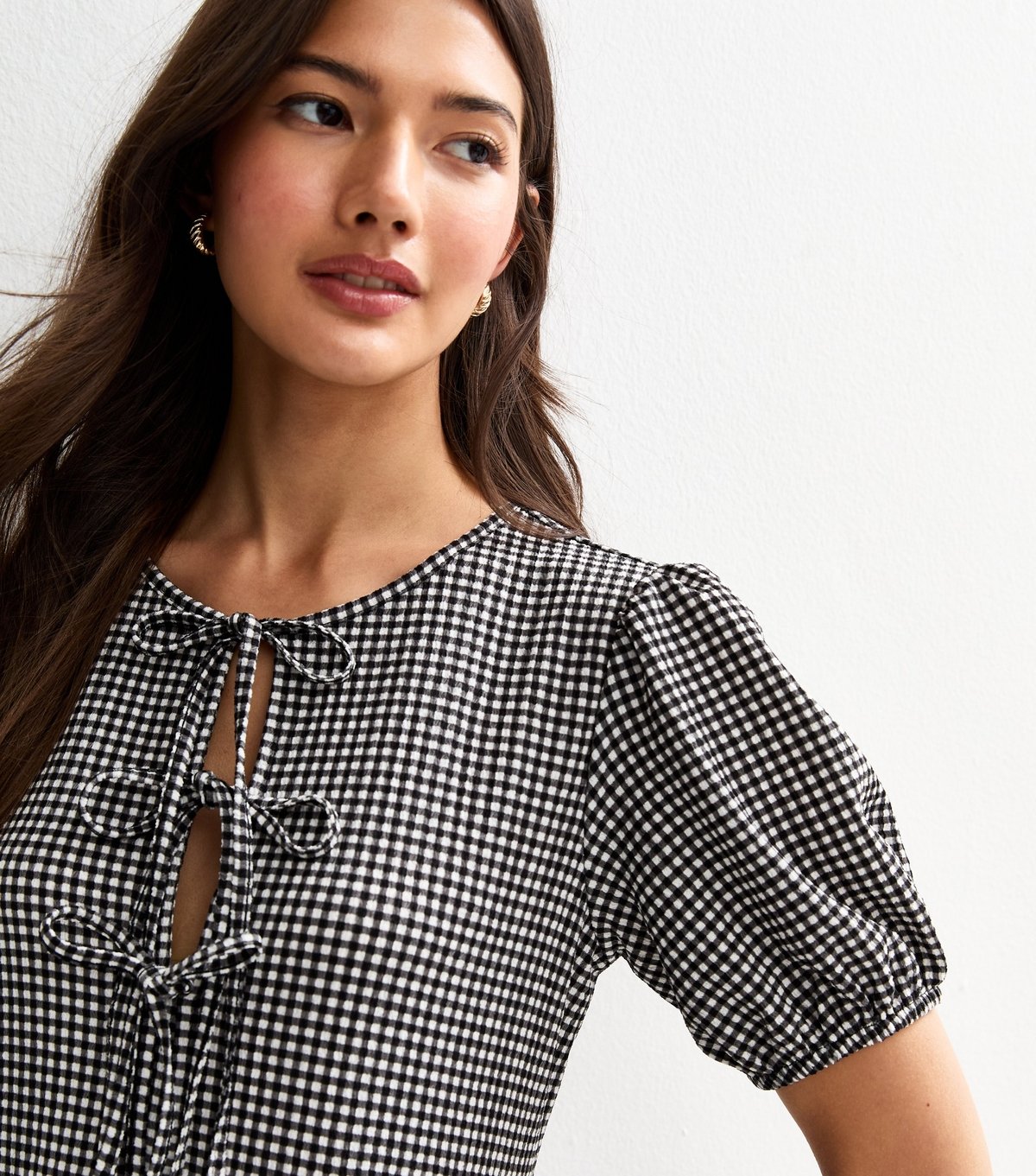 New Look Women's Black Gingham Check Tie Front Mini Dress New Look - 3