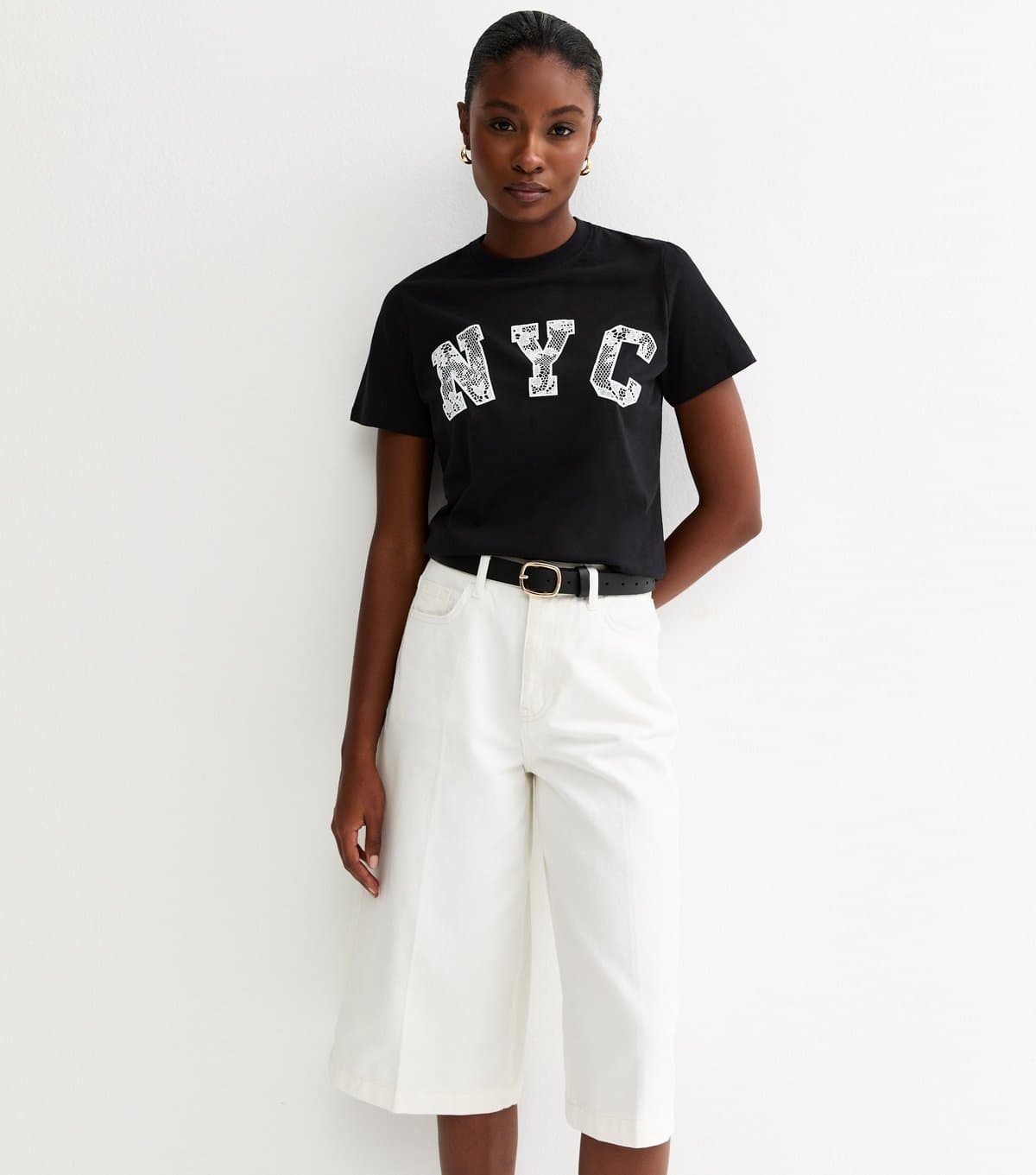 New Look Women's Black NYC Lace T-Shirt New Look