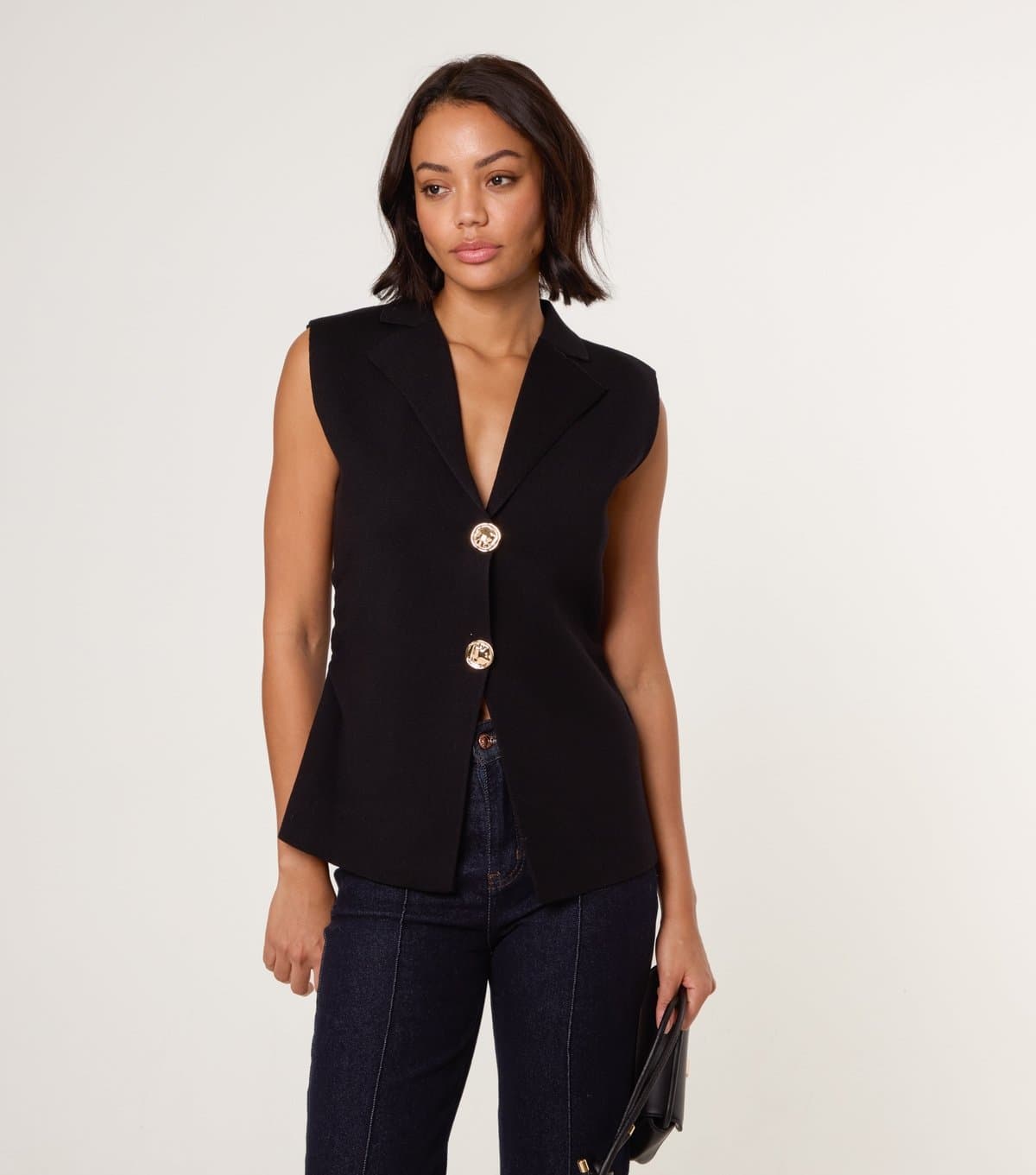 Blue Vanilla Women's Black Knit Collared Waistcoat Blue Vanilla New Look