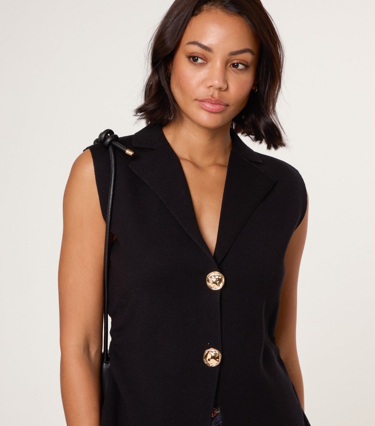 Blue Vanilla Women's Black Knit Collared Waistcoat Blue Vanilla New Look - 3