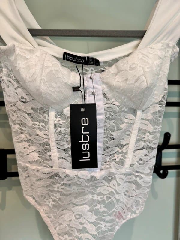 Boohoo BNWT Boohoo White Lace Corset Bodysuit - Size UK 4