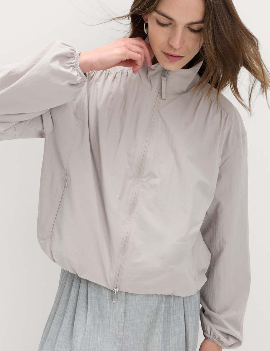 Marks & Spencer M&S Stormwear™ Lightweight Funnel Neck Gathered Jacket Grey