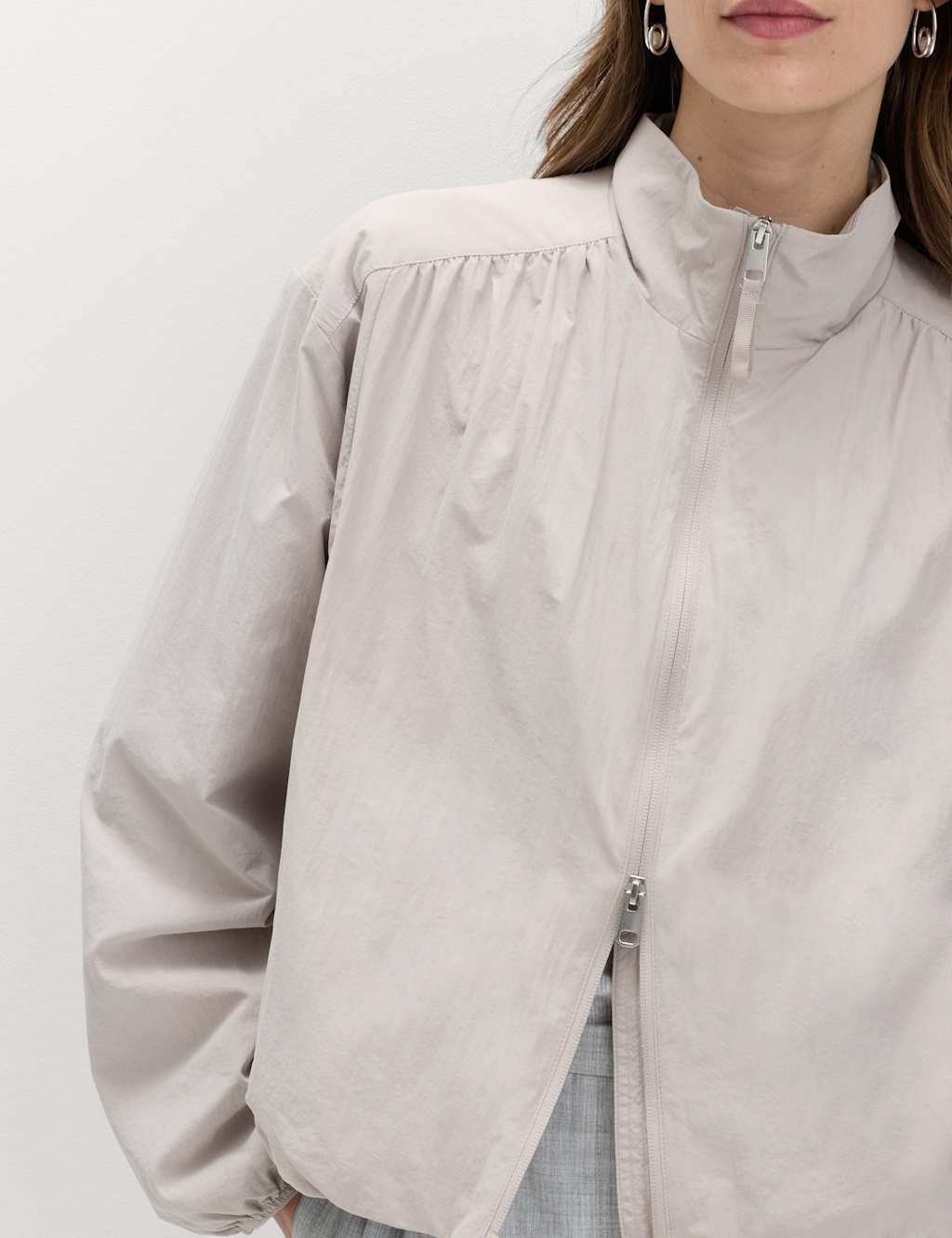 Marks & Spencer M&S Stormwear™ Lightweight Funnel Neck Gathered Jacket Grey - 4