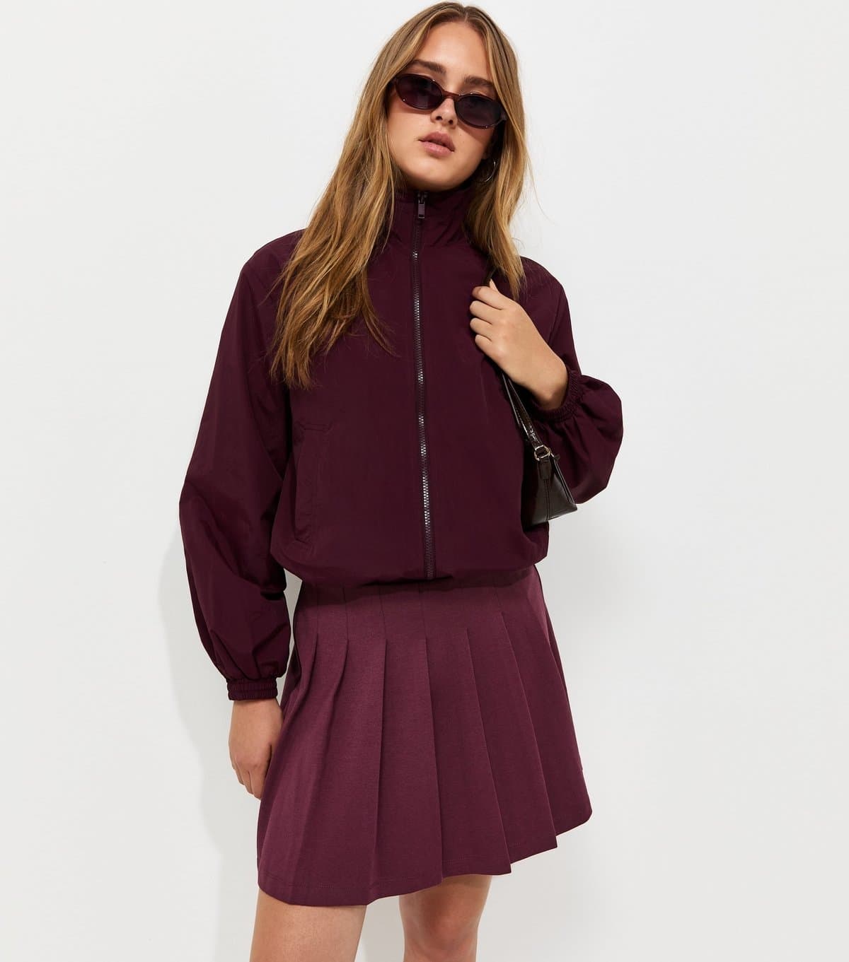 New Look Women's Dark Burgundy Ponte Pleated Mini Skirt New Look