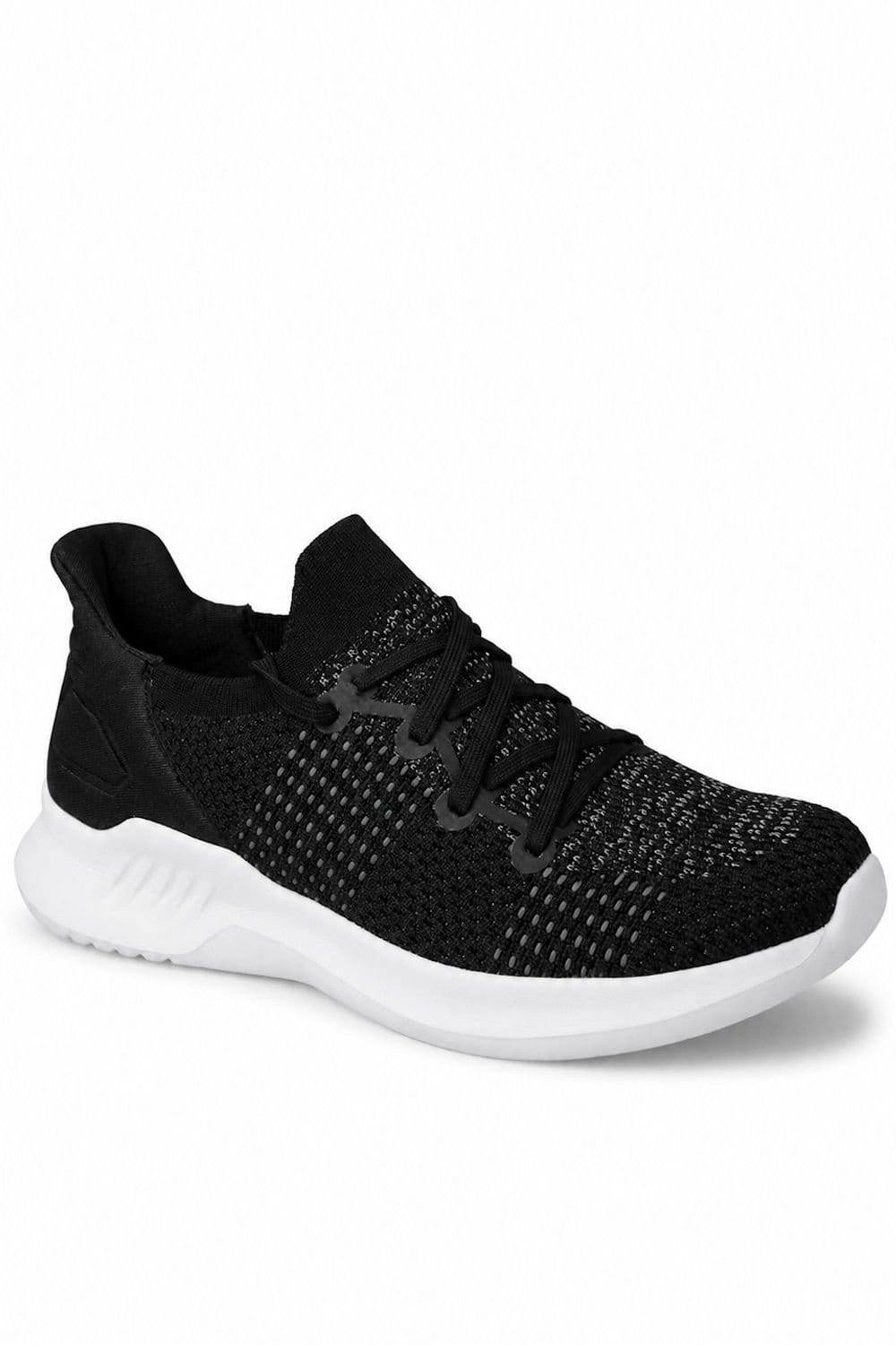 Spot On Spot On Men's Lightweight Knit Lace Up Trainers in True Black - 1