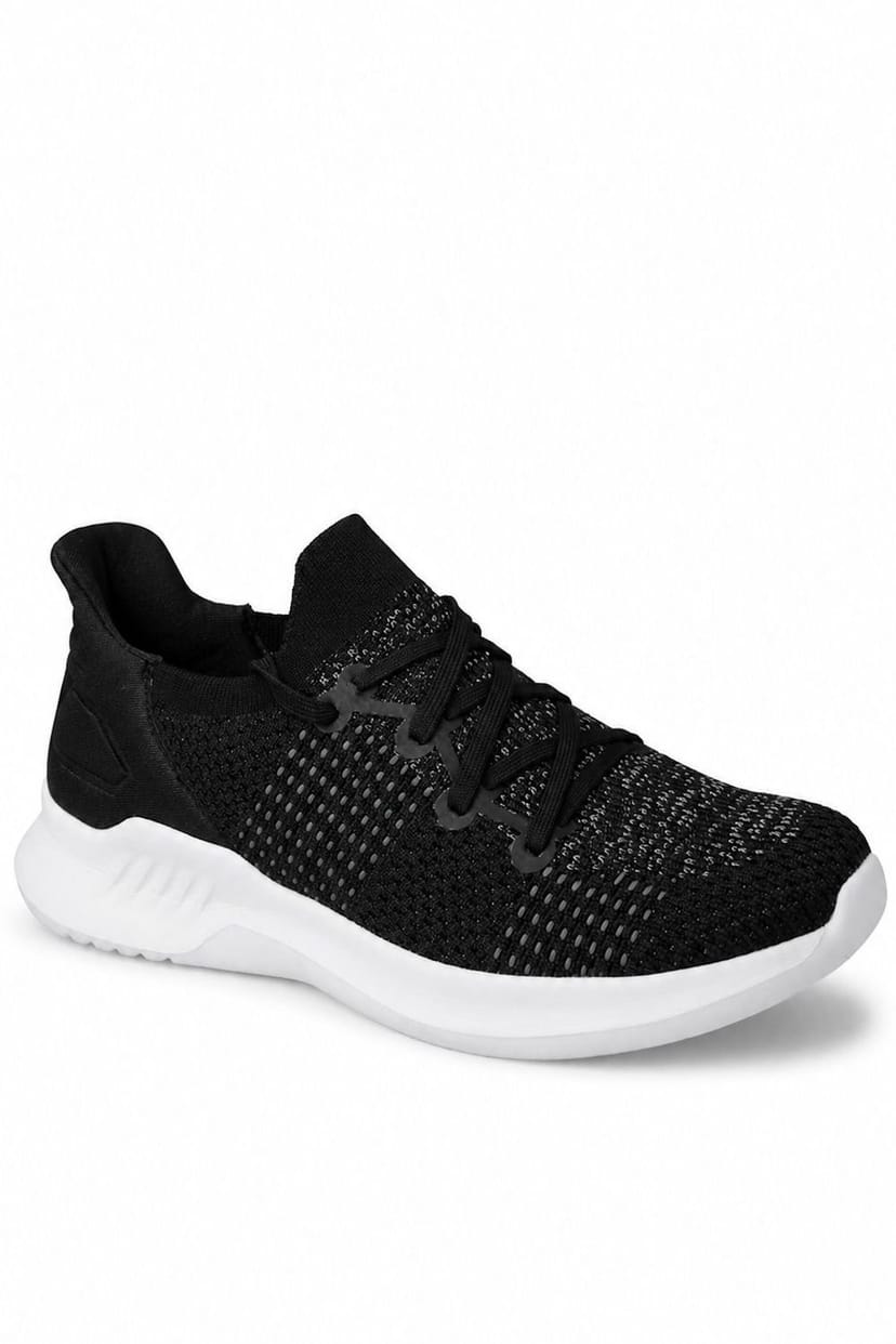 Spot On Spot On Men's Lightweight Knit Lace Up Trainers in True Black - 1