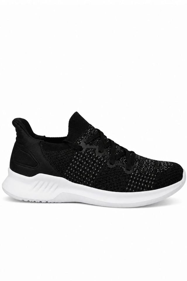 Spot On Spot On Men's Lightweight Knit Lace Up Trainers in True Black - 2