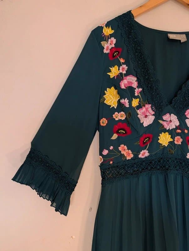 ASOS ASOS Design Forest Green Floral Embroidered Dress