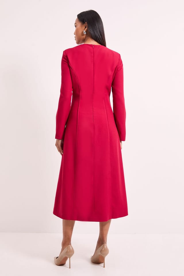 Wallis Wallis Women's Tailored Long Sleeve Fit & Flare Midi Dress in Berry - 3