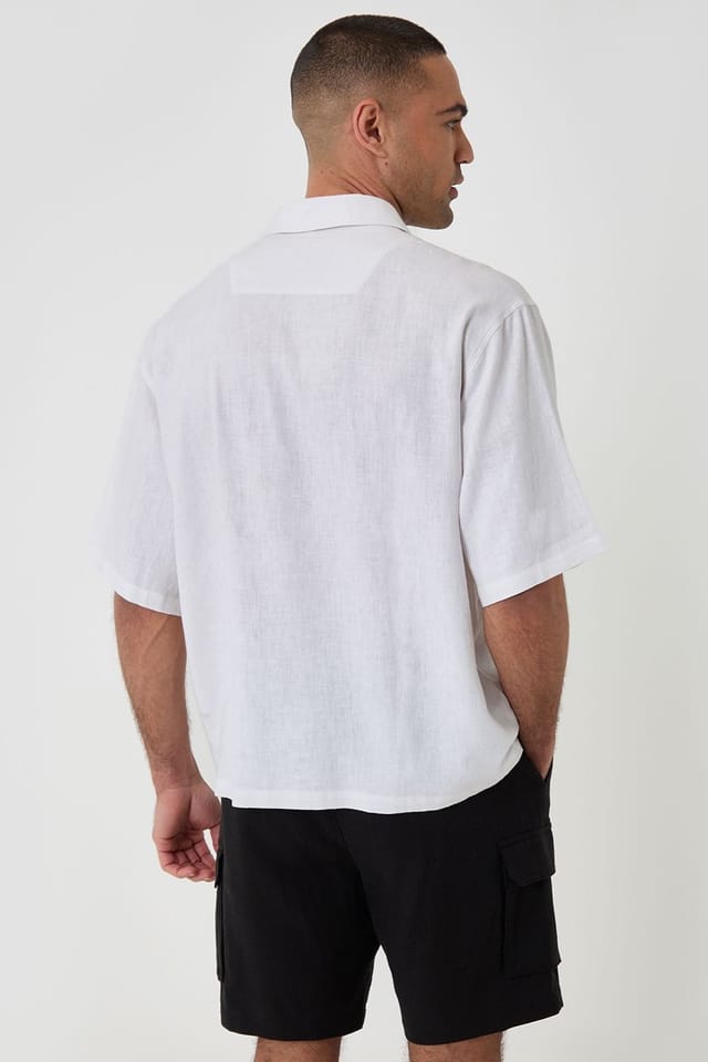 Threadbare Threadbare Men's Boxy Fit Linen Blend Short Sleeve Shirt in White - 2