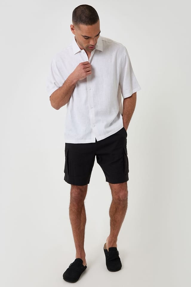 Threadbare Threadbare Men's Boxy Fit Linen Blend Short Sleeve Shirt in White - 3